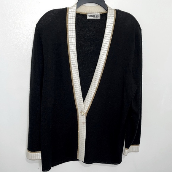 San Reno by Laura Knits (Santana) black/gold vintage cardigan sweater jacket. L - Picture 2 of 9